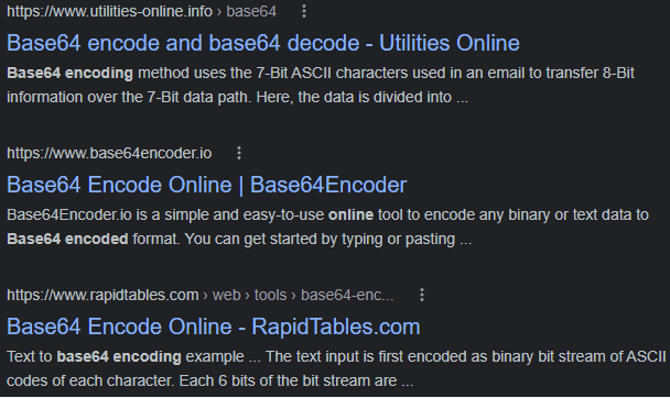 Base64 Encode search engine results page